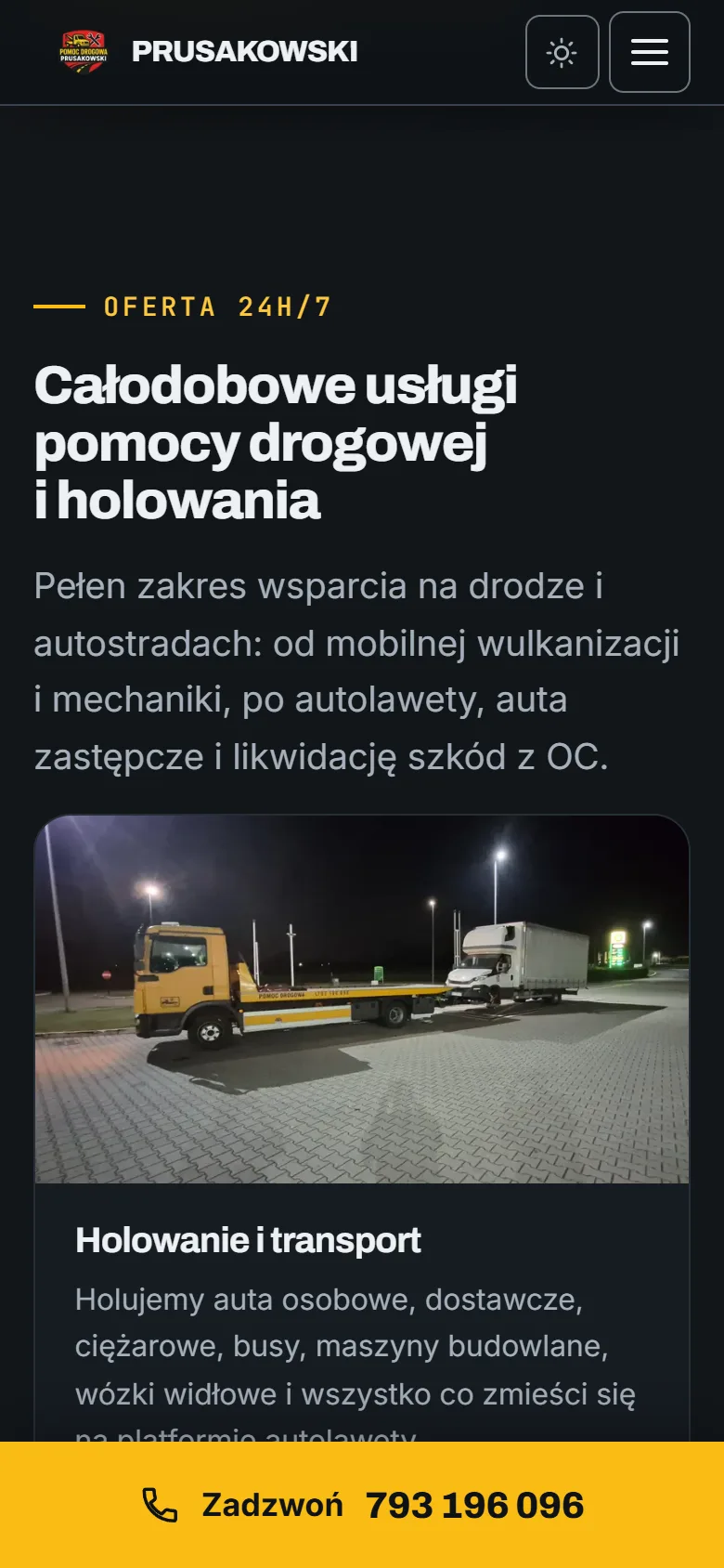 Usługi pomocy drogowej na ekranie telefonu